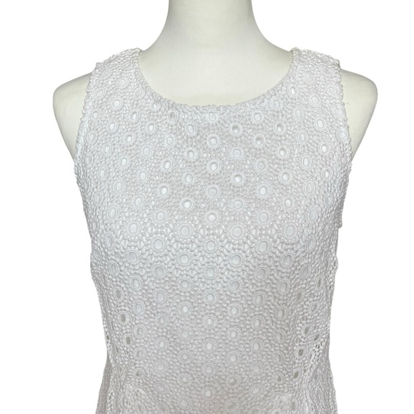 Garnet Hill Dress Size 6 White Eyelet Sheath Sleeveless Preppy Knee Length - Picture 2 of 7